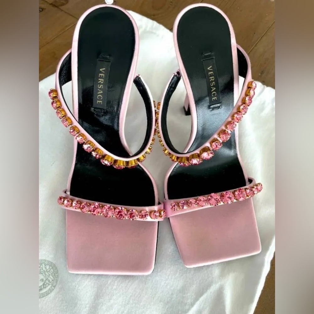 NEW Versace pink crystalline embellished heel